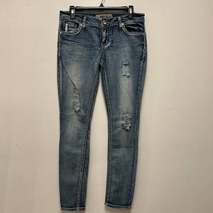 Apollo Jeans Size 5/6 Med Wash Womens Distressed Embroidered Embellished Blue